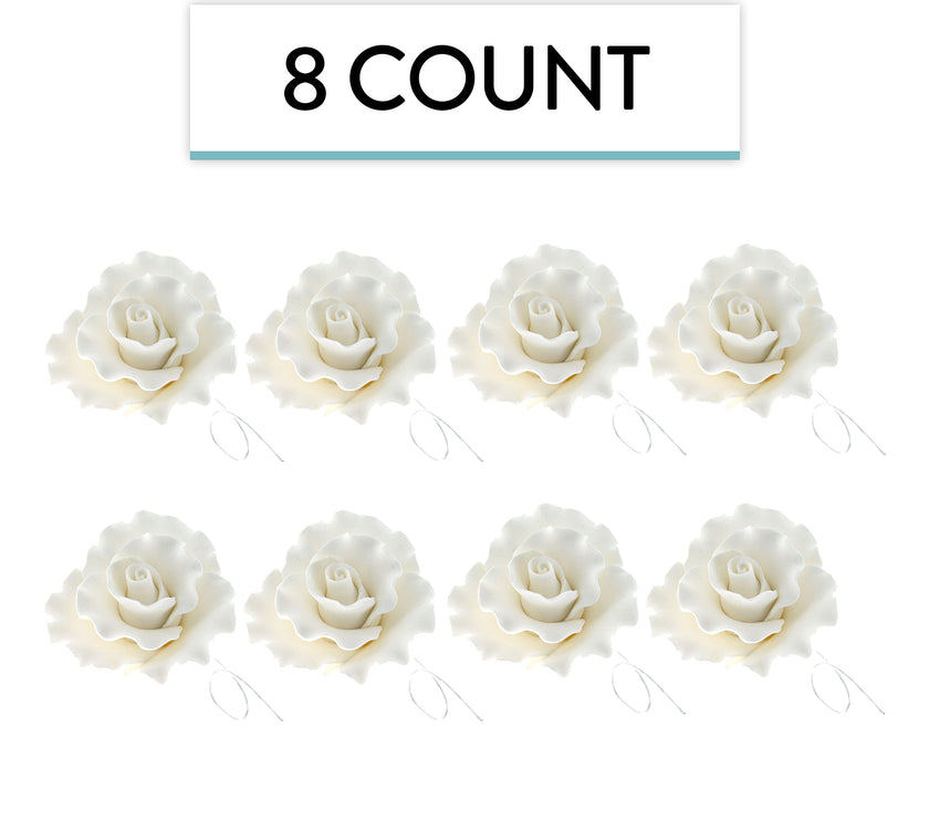 Aussie Roses, White Cake Toppers by Global Sugar Art, White, 8 Count