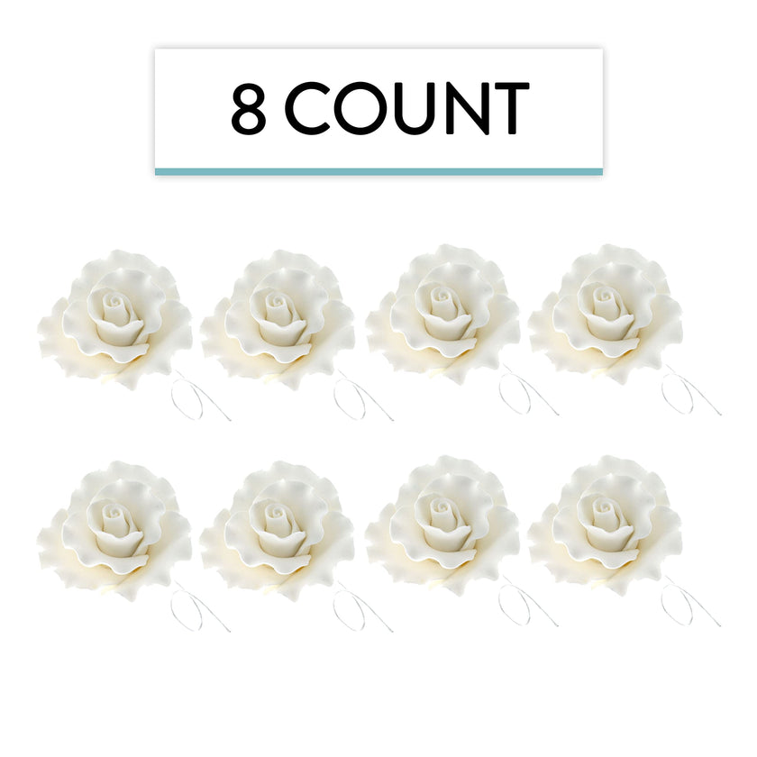 Aussie Roses, White Cake Toppers by Global Sugar Art, White, 8 Count