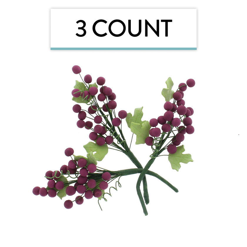 Global Sugar Art Grapes Sugar Cake Flowers Burgundy, 4 Count by Chef Alan Tetreault