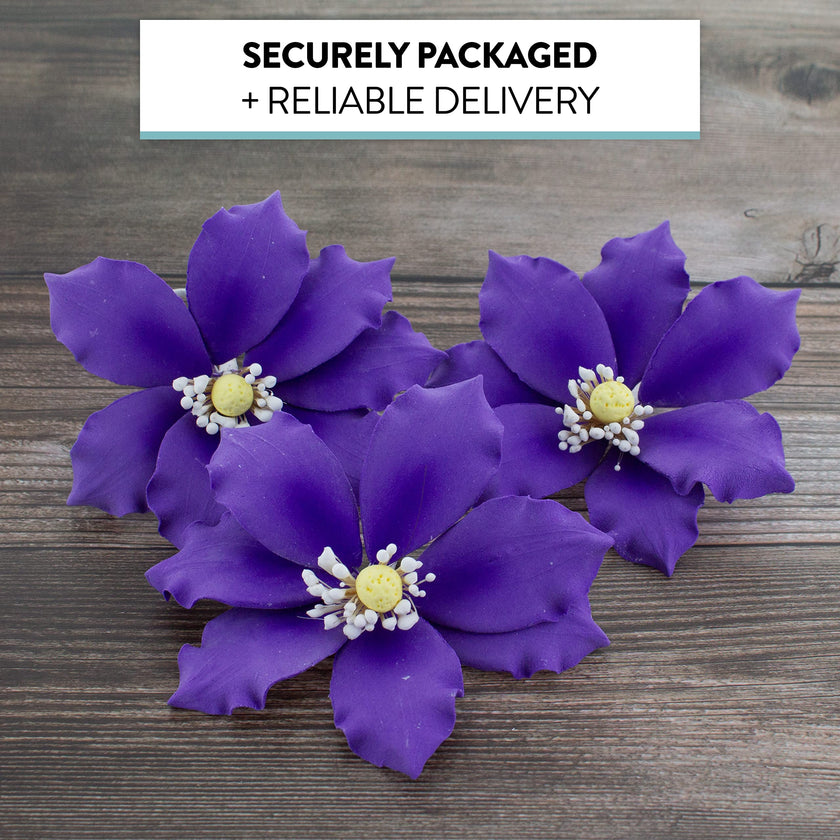 Clematis Gum Paste Sugar Cake Flowers by Global Sugar Art, Purple, 3 Count