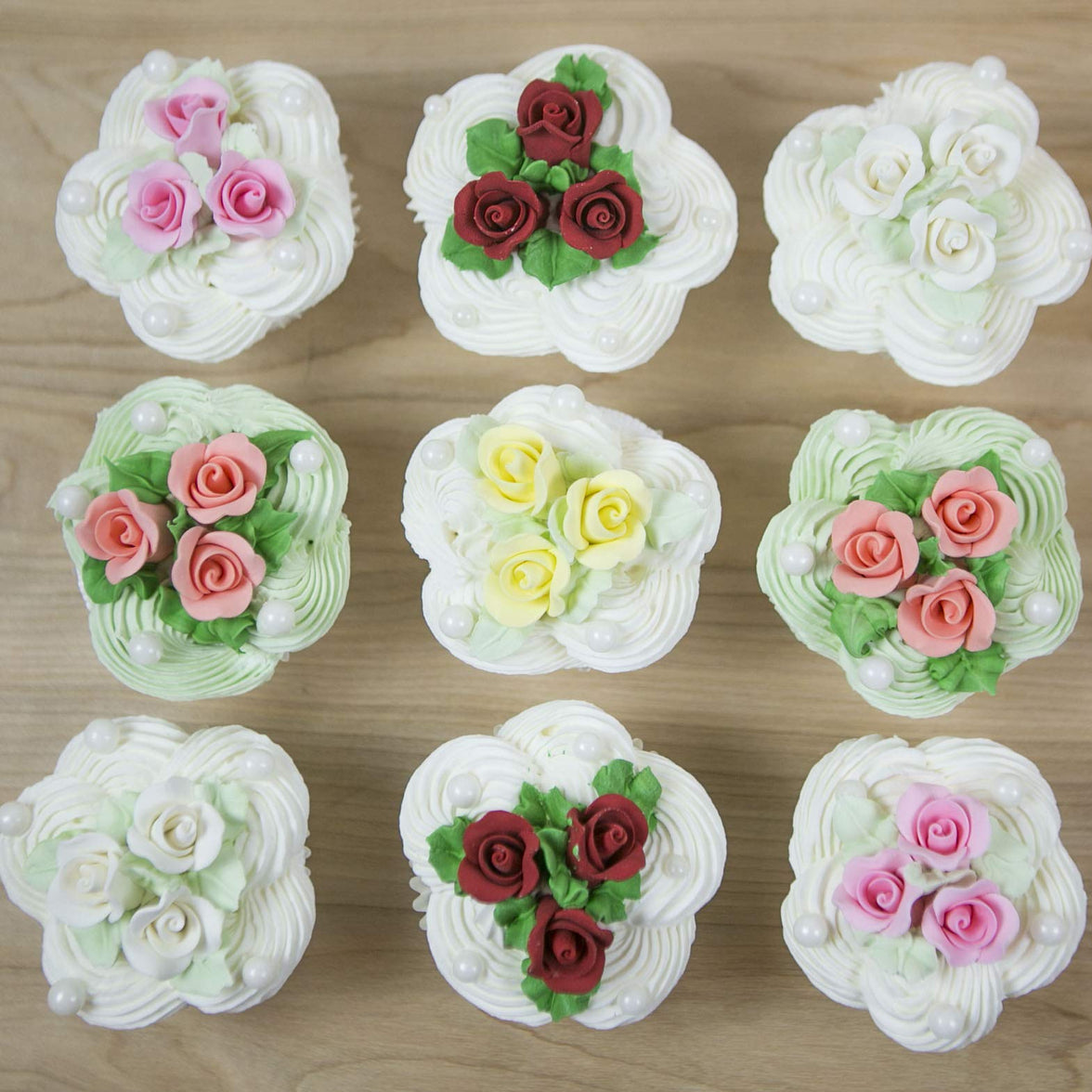 Tiny Rose Sugar Flowers, Edible Cupcake Toppers, Extra Small, by Global Sugar Art, White