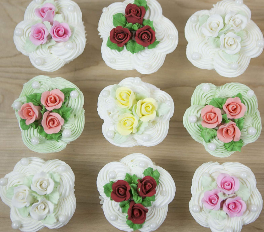 Tiny Rose Sugar Flowers, Edible Cupcake Toppers, Extra Small, by Global Sugar Art, White