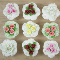 Tiny Rose Sugar Flowers, Edible Cupcake Toppers, Extra Small, by Global Sugar Art, White