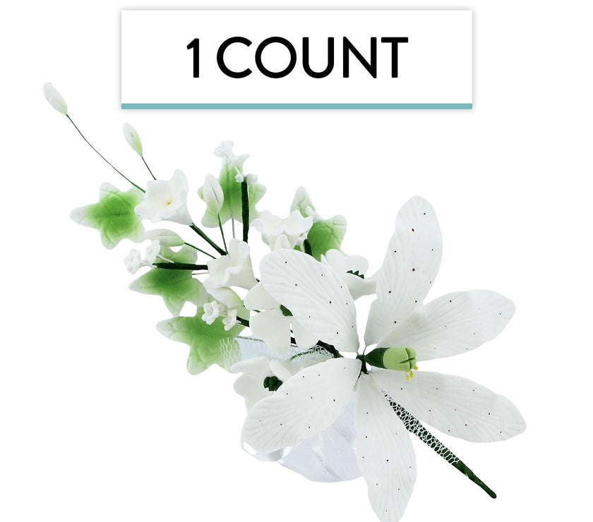 Sugar Lilies, Lily Flower Sprays, Cake Toppers by Global Sugar Art, White Speckled Easter Lily Spray