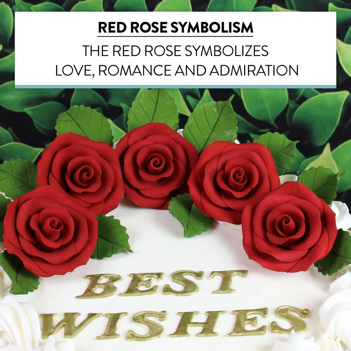 Deluxe Red Roses for Cake Decorating, Premium Unwired Sugar Flowers by Global Sugar Art, Red, Medium