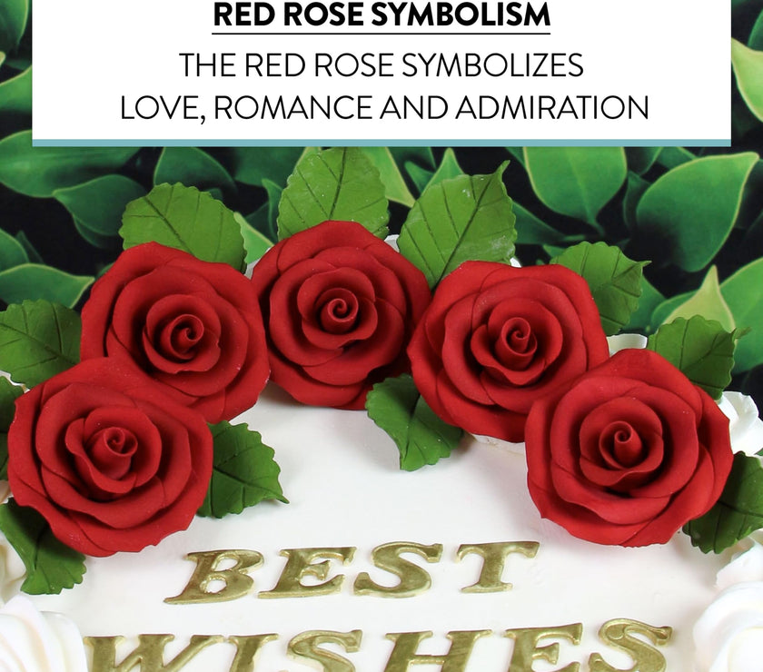 Deluxe Red Roses for Cake Decorating, Premium Unwired Sugar Flowers by Global Sugar Art, Red, Medium