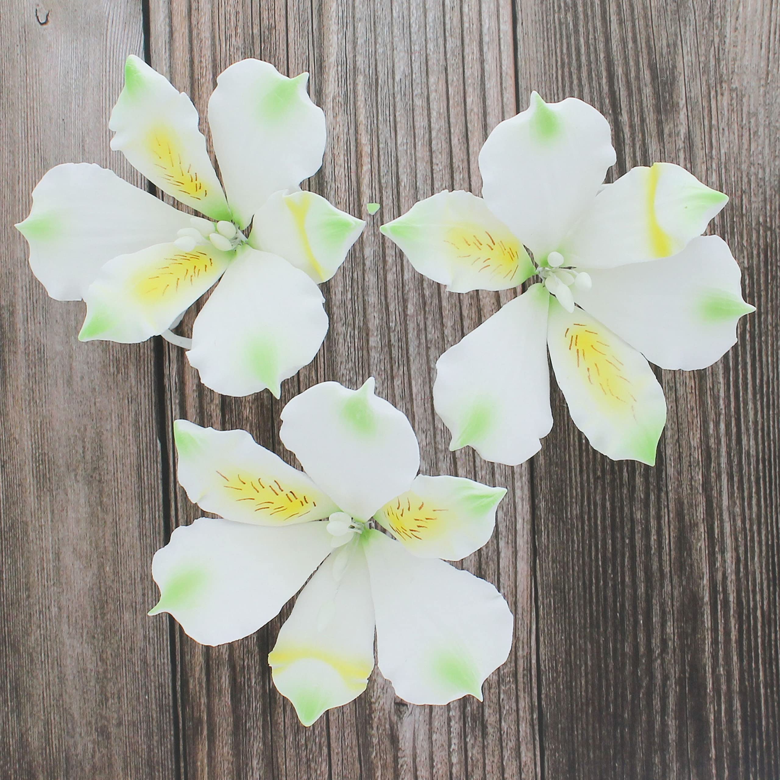 Global Sugar Art White Alstroemeria Sugar Cake Flowers by Chef Alan Tetreault, 3 Count