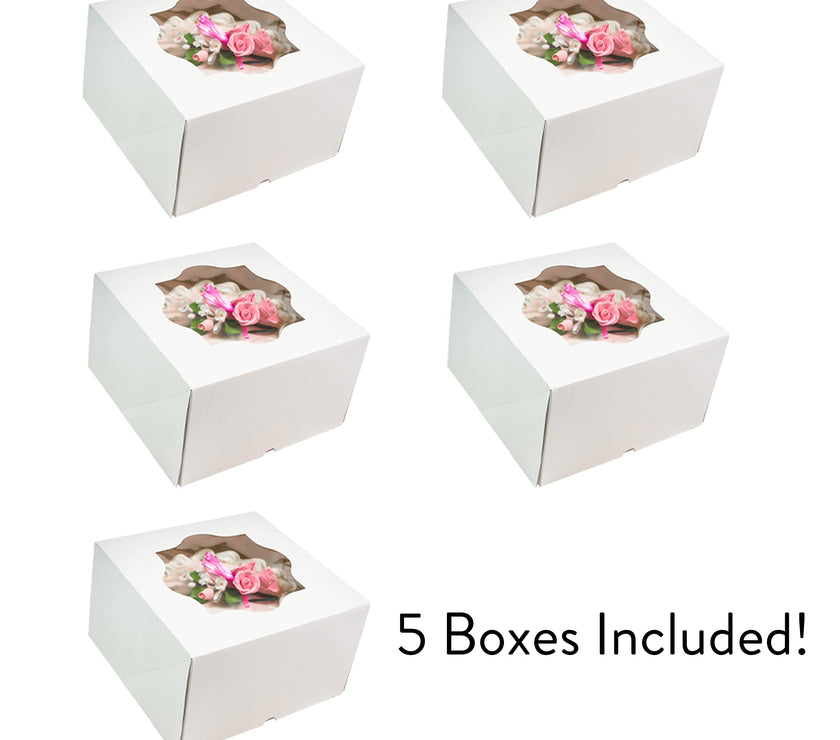 Global Sugar Art Auto-Popup Deep Square Cake Box with Window, 8 x 8 x 5 Inches