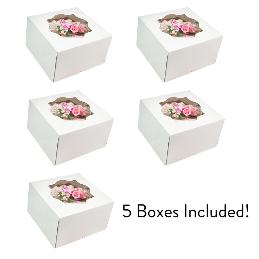 Global Sugar Art Auto-Popup Deep Square Cake Box with Window, 8 x 8 x 5 Inches