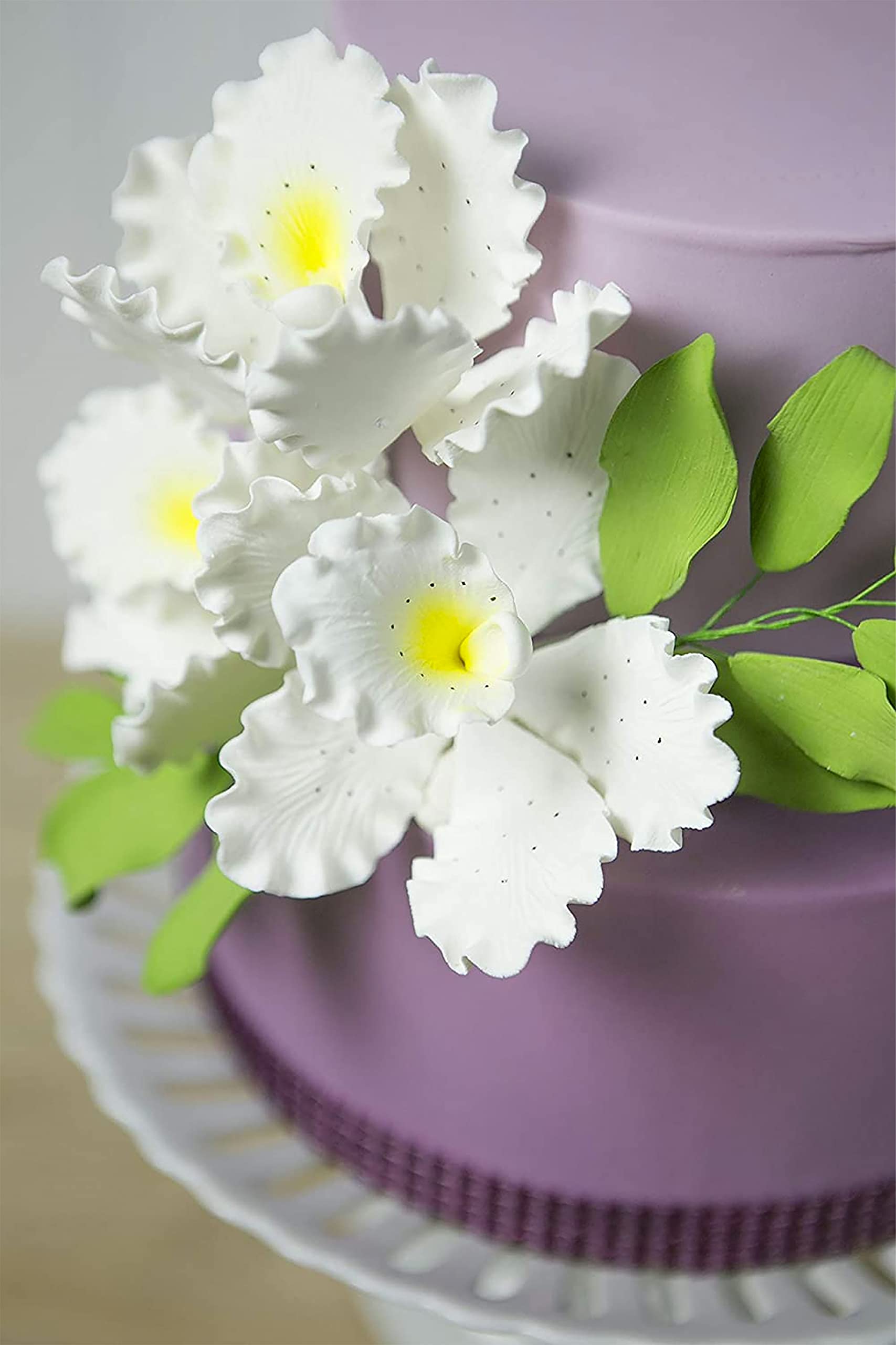Orchid Sugar Cake Flowers, Cattleya Orchids, by Global Sugar Art, Large, White, 3 Count
