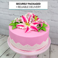 Stargazer Lily Sugar Flowers with Leaf Sprays by Global Sugar Art, Pink and White, 3 Count