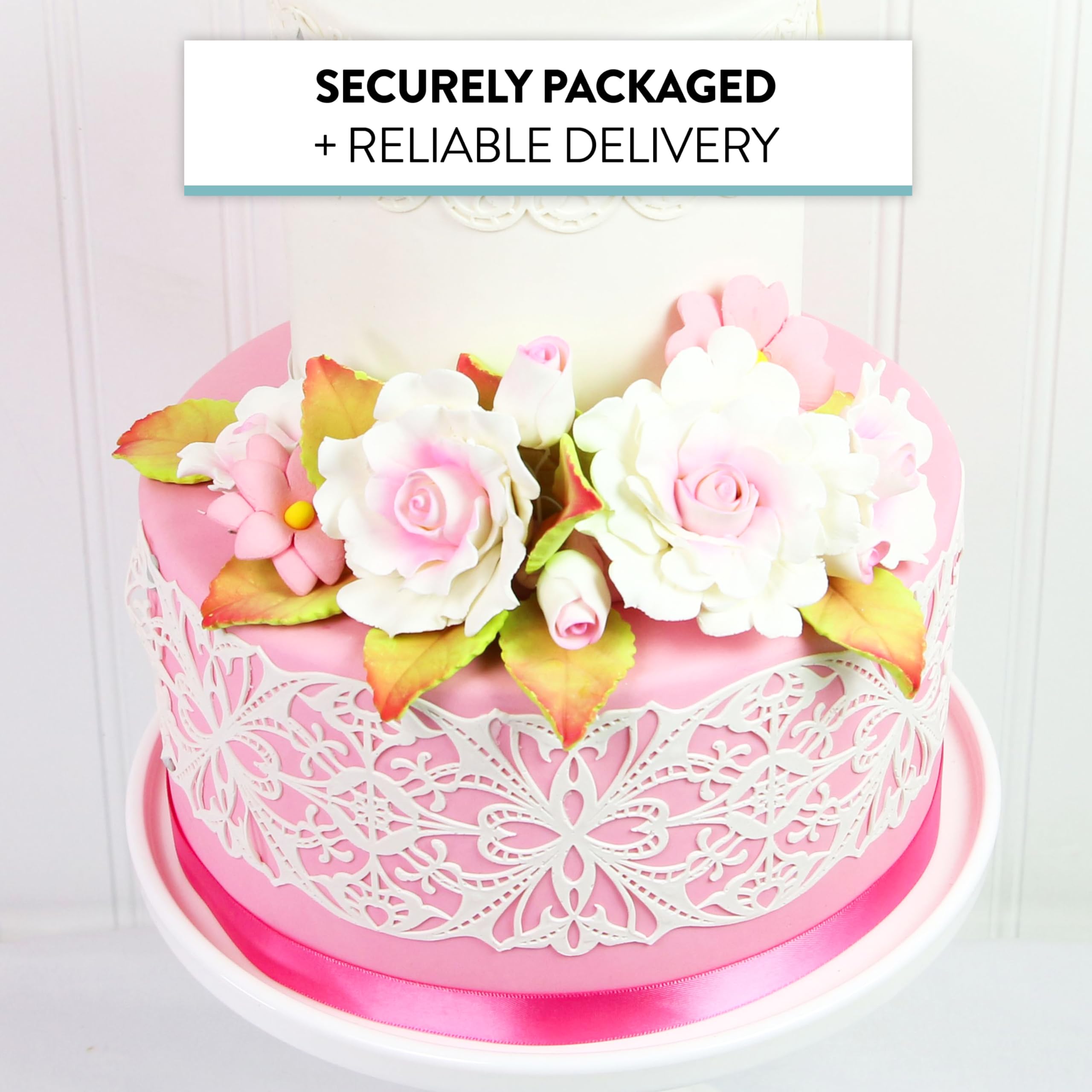 Ruffled Rose and Blossom Set, Sugar Flowers for Cakes, by Global Sugar Art, White and Pink