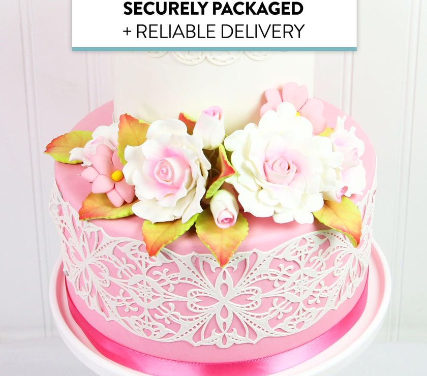 Ruffled Rose and Blossom Set, Sugar Flowers for Cakes, by Global Sugar Art, White and Pink
