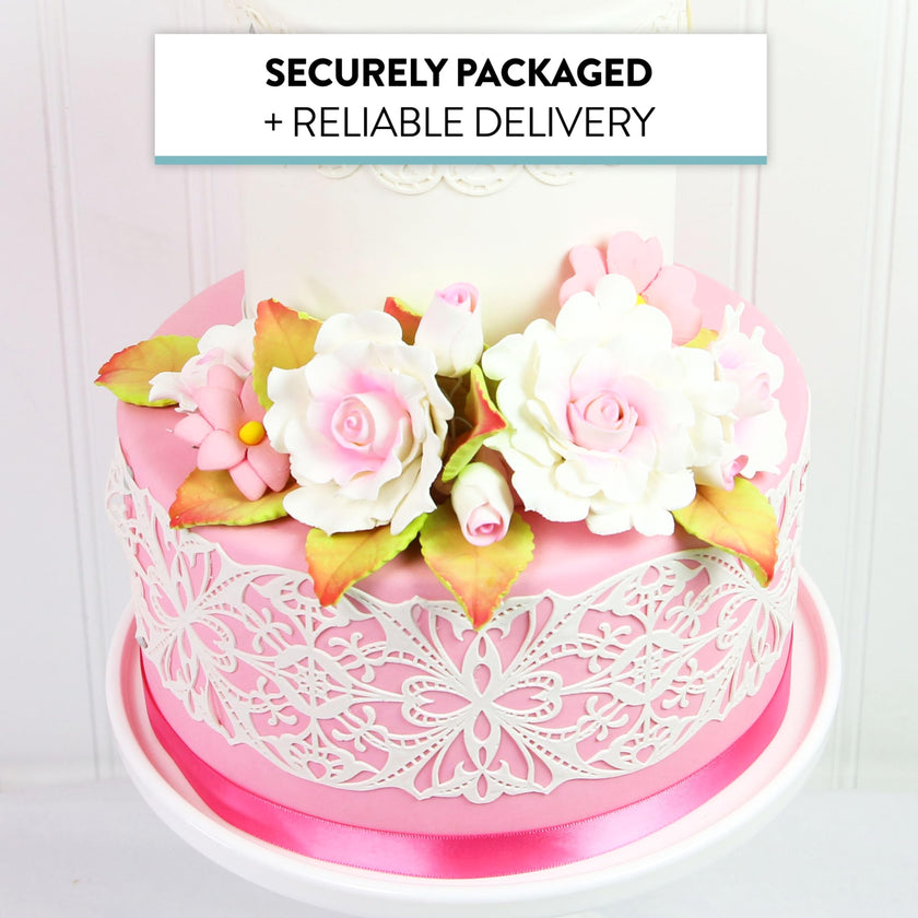 Ruffled Rose and Blossom Set, Sugar Flowers for Cakes, by Global Sugar Art, White and Pink