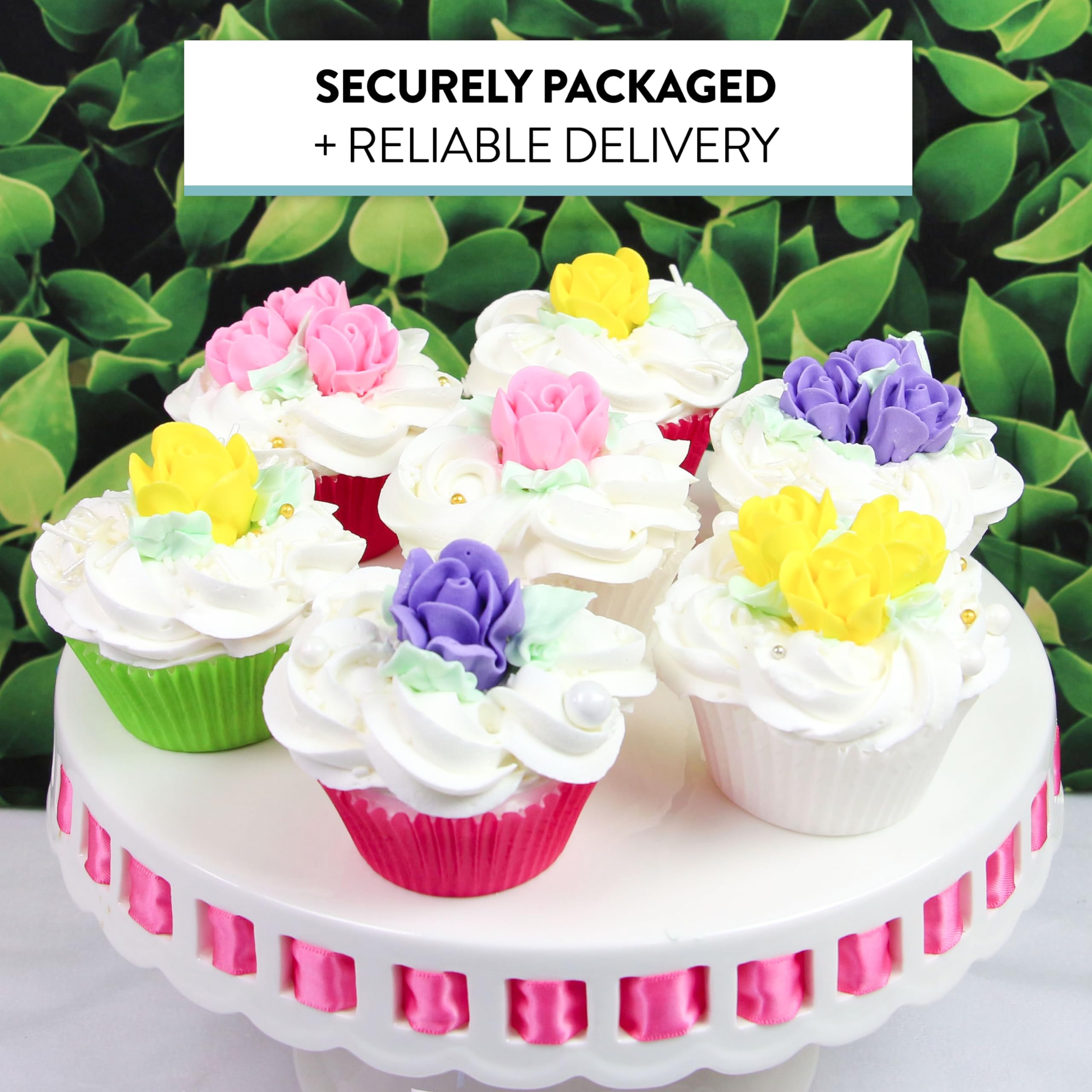 Edible Royal Icing Roses, Two Dozen Roses for Cupcake Decorating, by Global Sugar Art, Pink, Lavender, & Yellow Rose Set