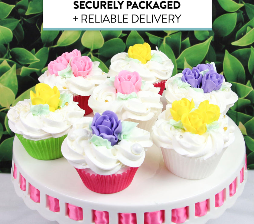 Edible Royal Icing Roses, Two Dozen Roses for Cupcake Decorating, by Global Sugar Art, Pink, Lavender, & Yellow Rose Set