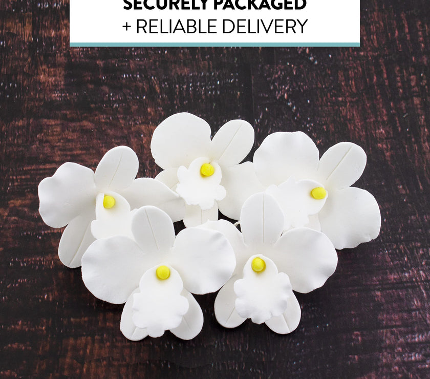 Orchid Sugar Cake Flowers, African Orchids, by Global Sugar Art, White, 6 Count