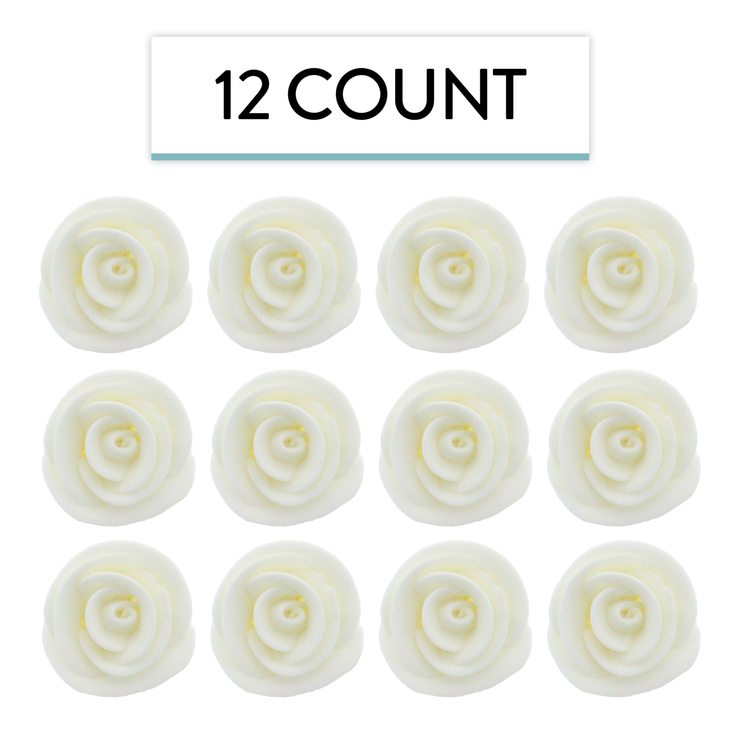 Premium Edible Roses for Cakes and Cupcakes, Sweet Royal Icing Roses, by Global Sugar Art, White