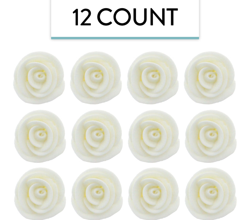 Premium Edible Roses for Cakes and Cupcakes, Sweet Royal Icing Roses, by Global Sugar Art, White