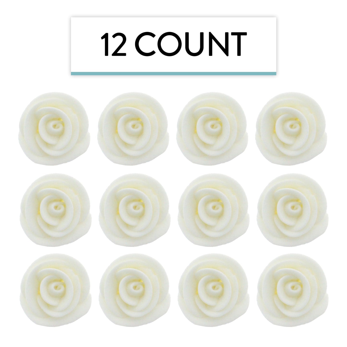 White Edible Roses, 1.5-inch, 12 Count
