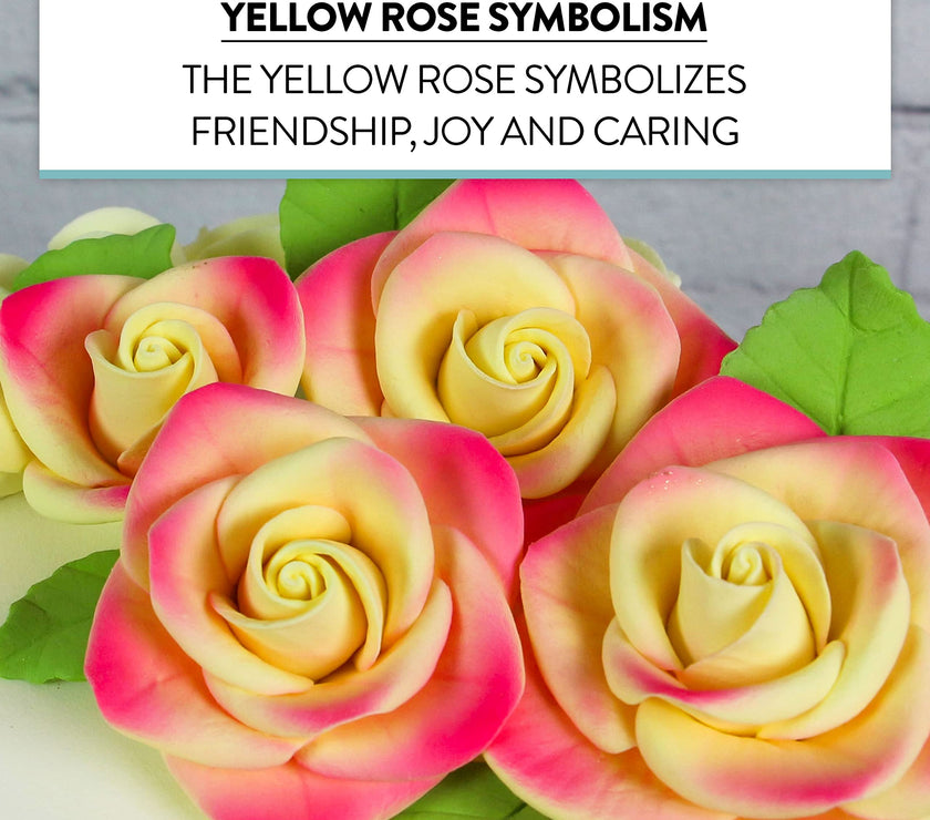 Exquisite Rose & Leaf Kit, Sugar Cake Flowers by Global Sugar Art, Yellow and Pink Roses with Leaves, 15-Piece Set