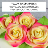 Exquisite Rose & Leaf Kit, Sugar Cake Flowers by Global Sugar Art, Yellow and Pink Roses with Leaves, 15-Piece Set