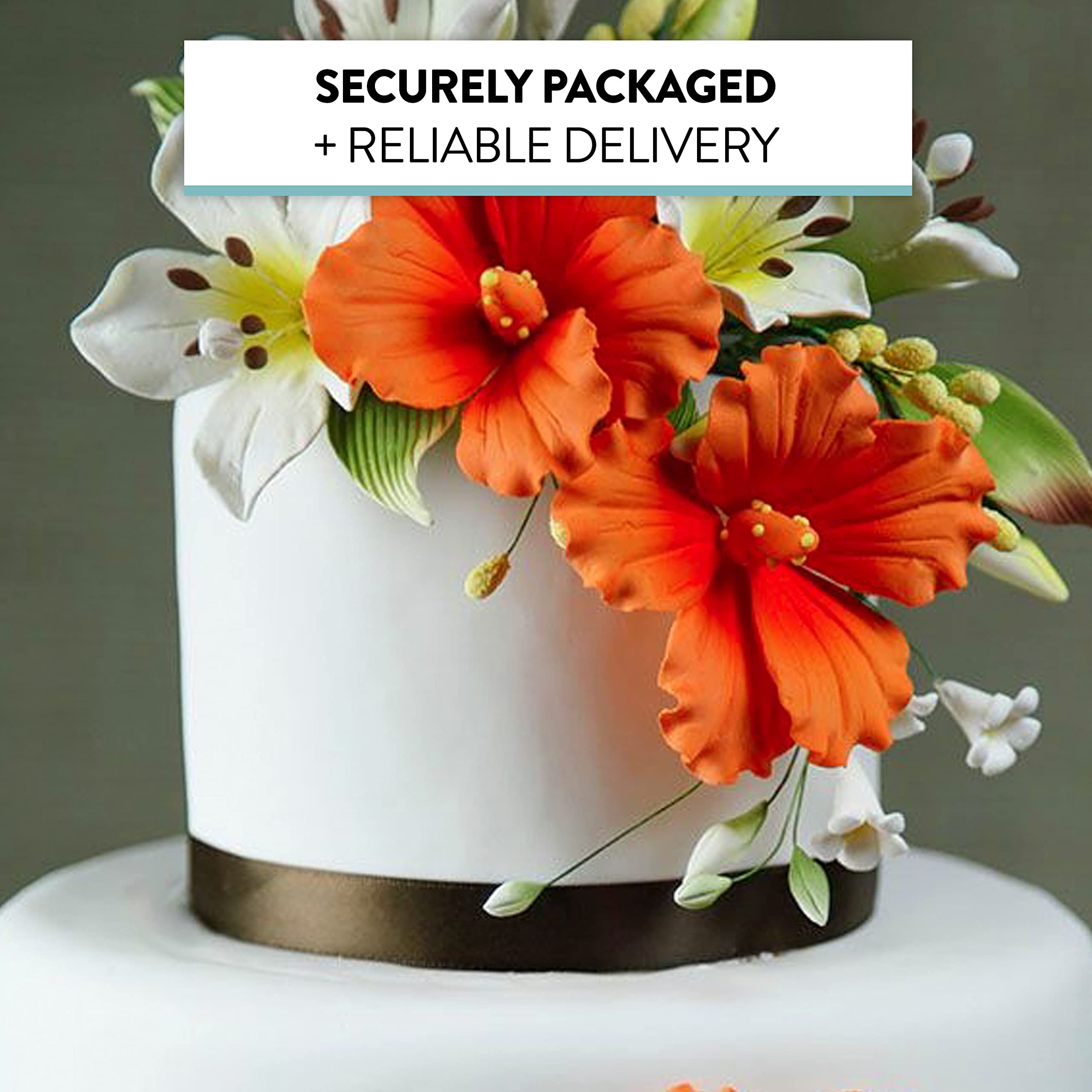 Hibiscus Sugar Cake Flowers, Orange Tropical Sugar Flowers, by Global Sugar Art