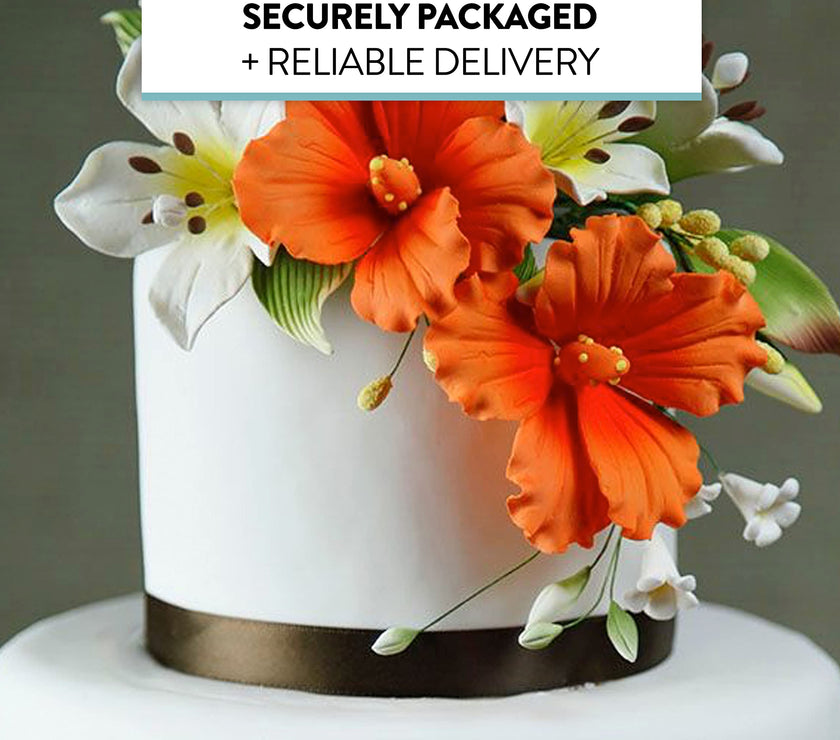 Hibiscus Sugar Cake Flowers, Orange Tropical Sugar Flowers, by Global Sugar Art