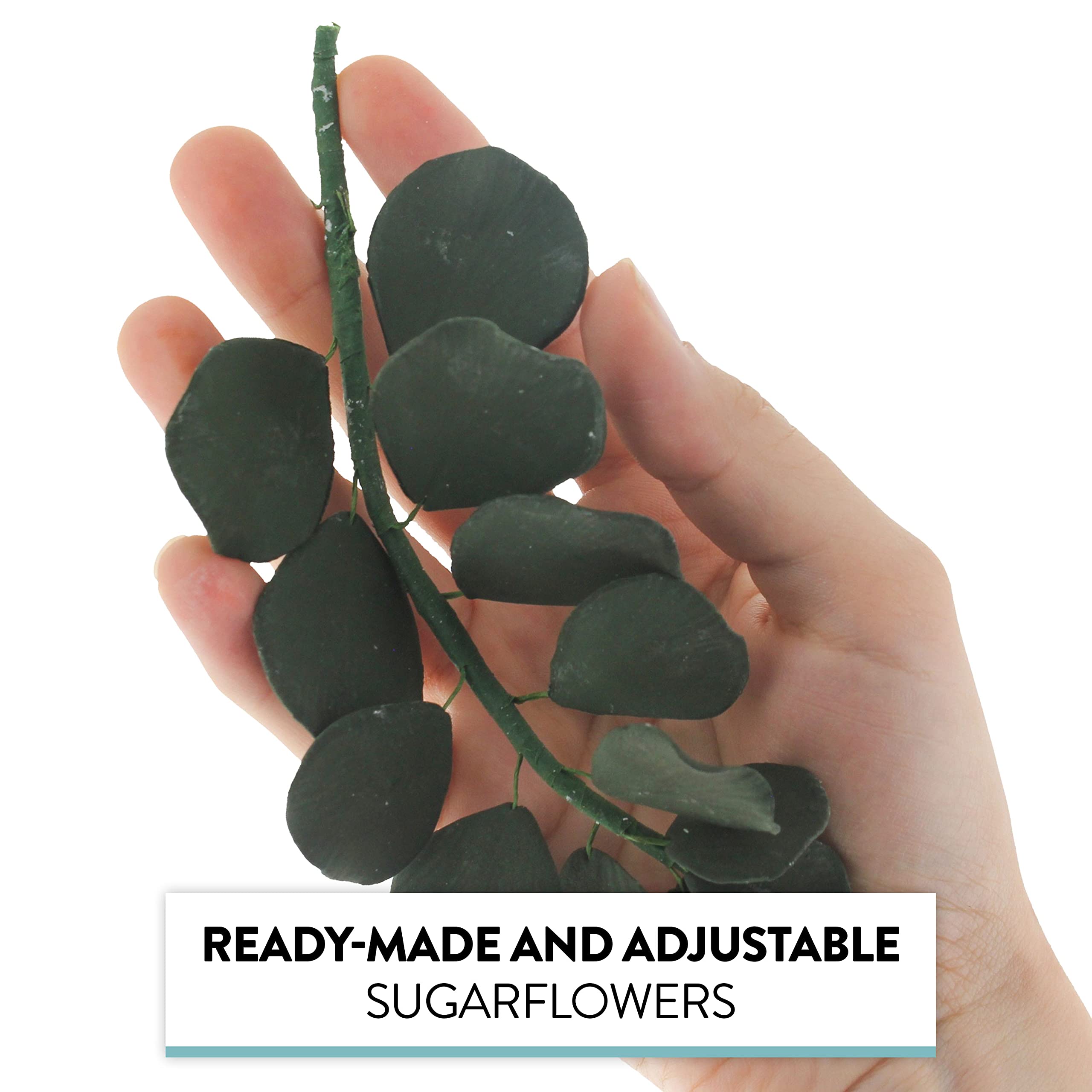 Eucalyptus Sugar Flowers for Cake Decorating, by Global Sugar Art, 5 Count, Green