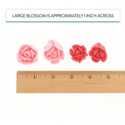 Tiny Red and Pink Rose Toppers, Assorted Sizes, 24 Count