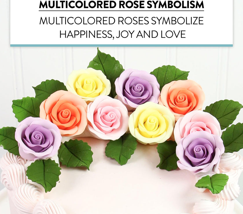 Premium Roses for Decorating Cakes and Cupcakes, by Global Sugar Art, Medium, Lavender Pink Yellow Peach