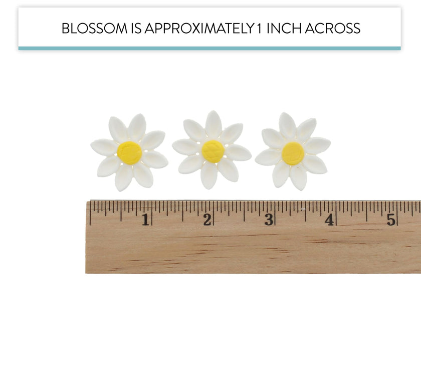 Edible Daisy Cake Decorations, White and Yellow Sugar Flowers, Unwired 1 Inch, Daisy Cupcake Toppers, Edible Flowers Cake Decorations by Chef Alan Tetreault, Global Sugar Art