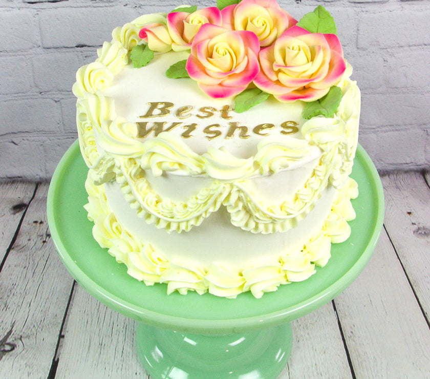 Exquisite Rose & Leaf Kit, Sugar Cake Flowers by Global Sugar Art, Yellow and Pink Roses with Leaves, 15-Piece Set