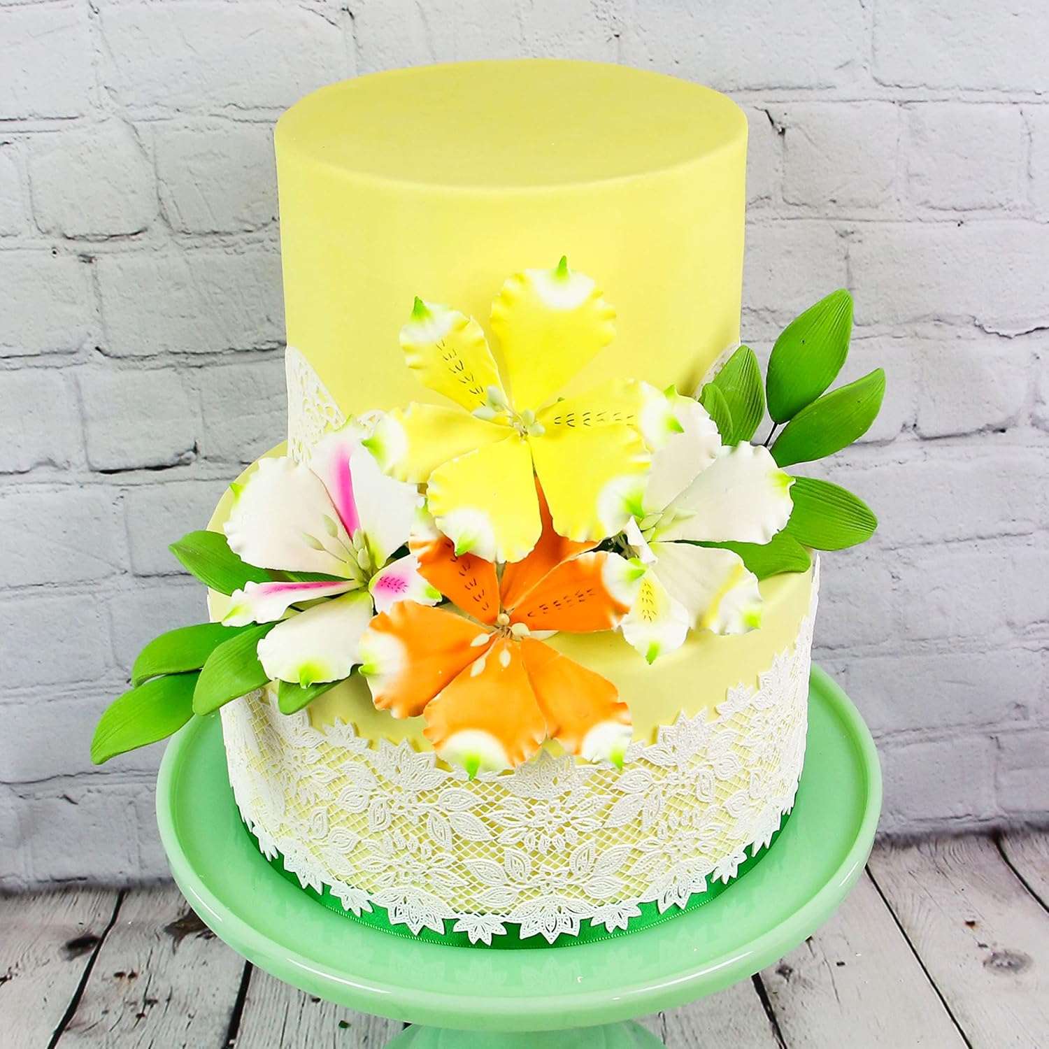 Global Sugar Art Alstroemeria Sugar Cake Flowers, Assorted Colors, 6 Count Set with Leaf Sprays by Chef Alan Tetreault