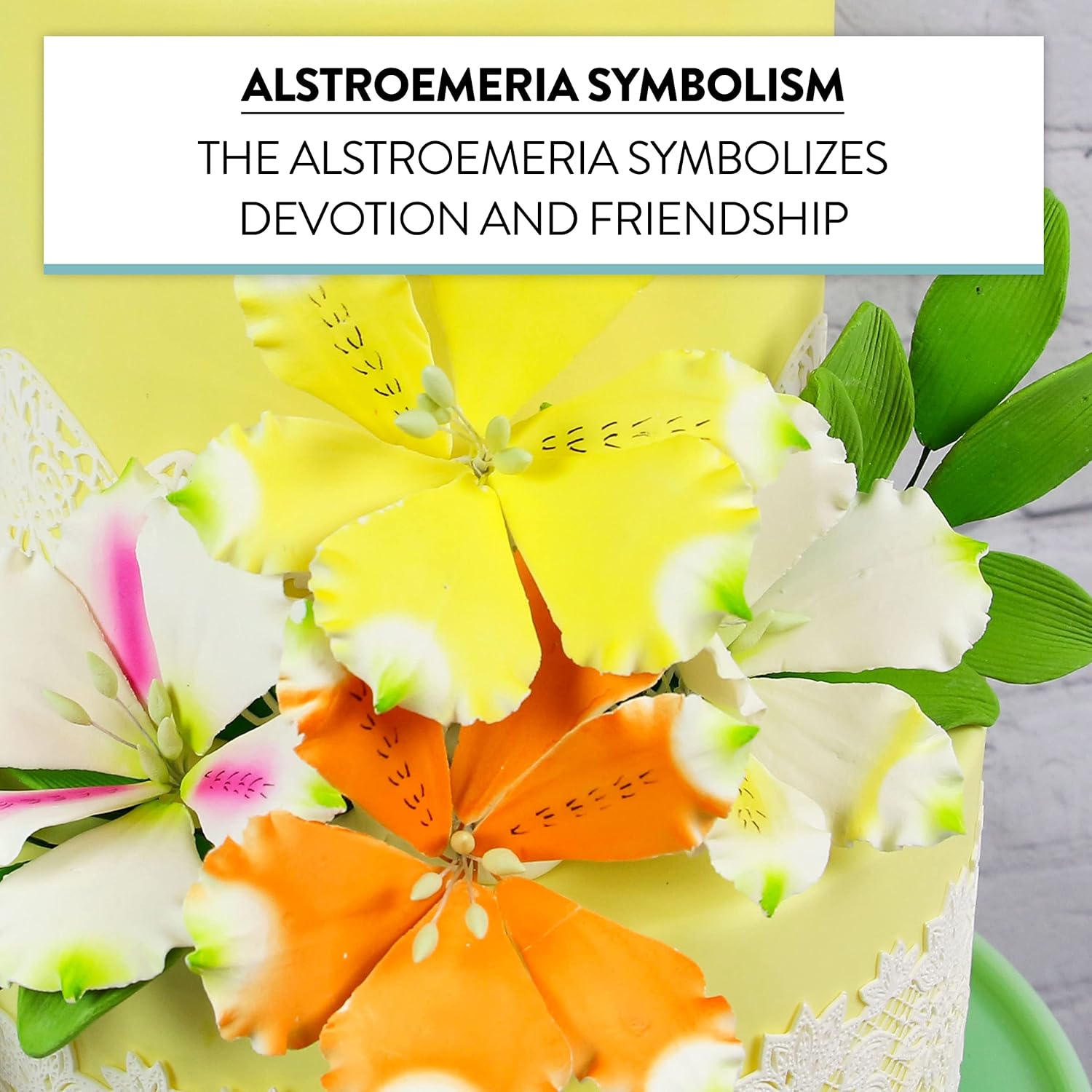 Global Sugar Art Alstroemeria Sugar Cake Flowers, Assorted Colors, 6 Count Set with Leaf Sprays by Chef Alan Tetreault