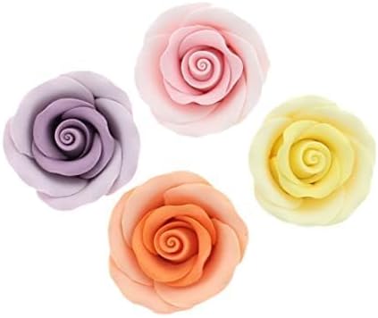 Assorted Pastel Edible Roses, Premium, 1.5-inch, 12 Count