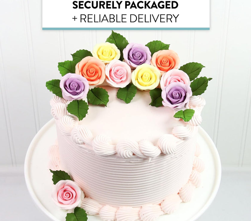 Premium Roses for Decorating Cakes and Cupcakes, by Global Sugar Art, Medium, Lavender Pink Yellow Peach