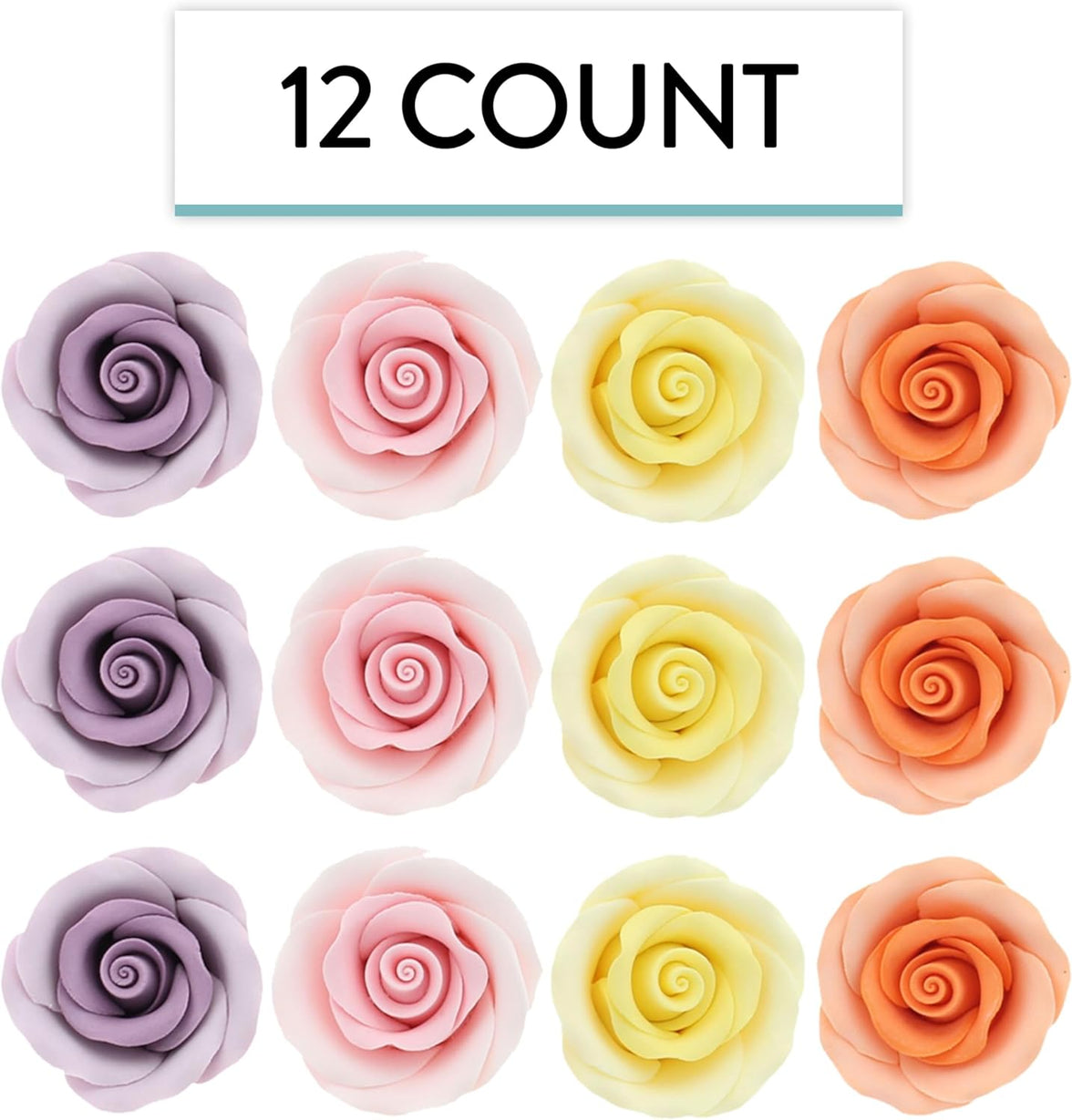 Premium Roses for Decorating Cakes and Cupcakes, by Global Sugar Art, Medium, Lavender Pink Yellow Peach