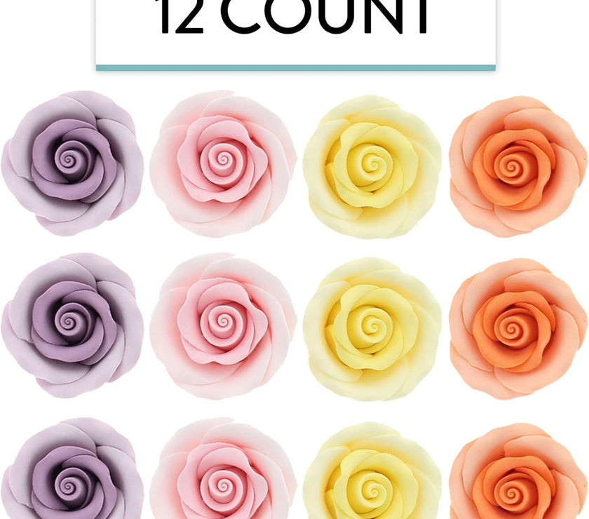 Premium Roses for Decorating Cakes and Cupcakes, by Global Sugar Art, Medium, Lavender Pink Yellow Peach