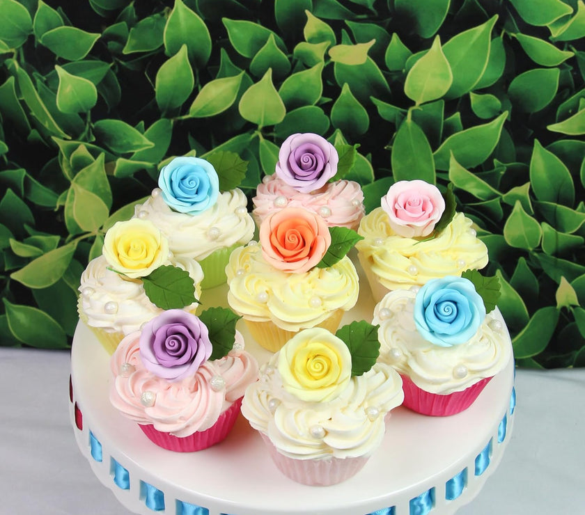 Premium Roses for Decorating Cakes and Cupcakes, by Global Sugar Art, Medium, Lavender Pink Yellow Peach