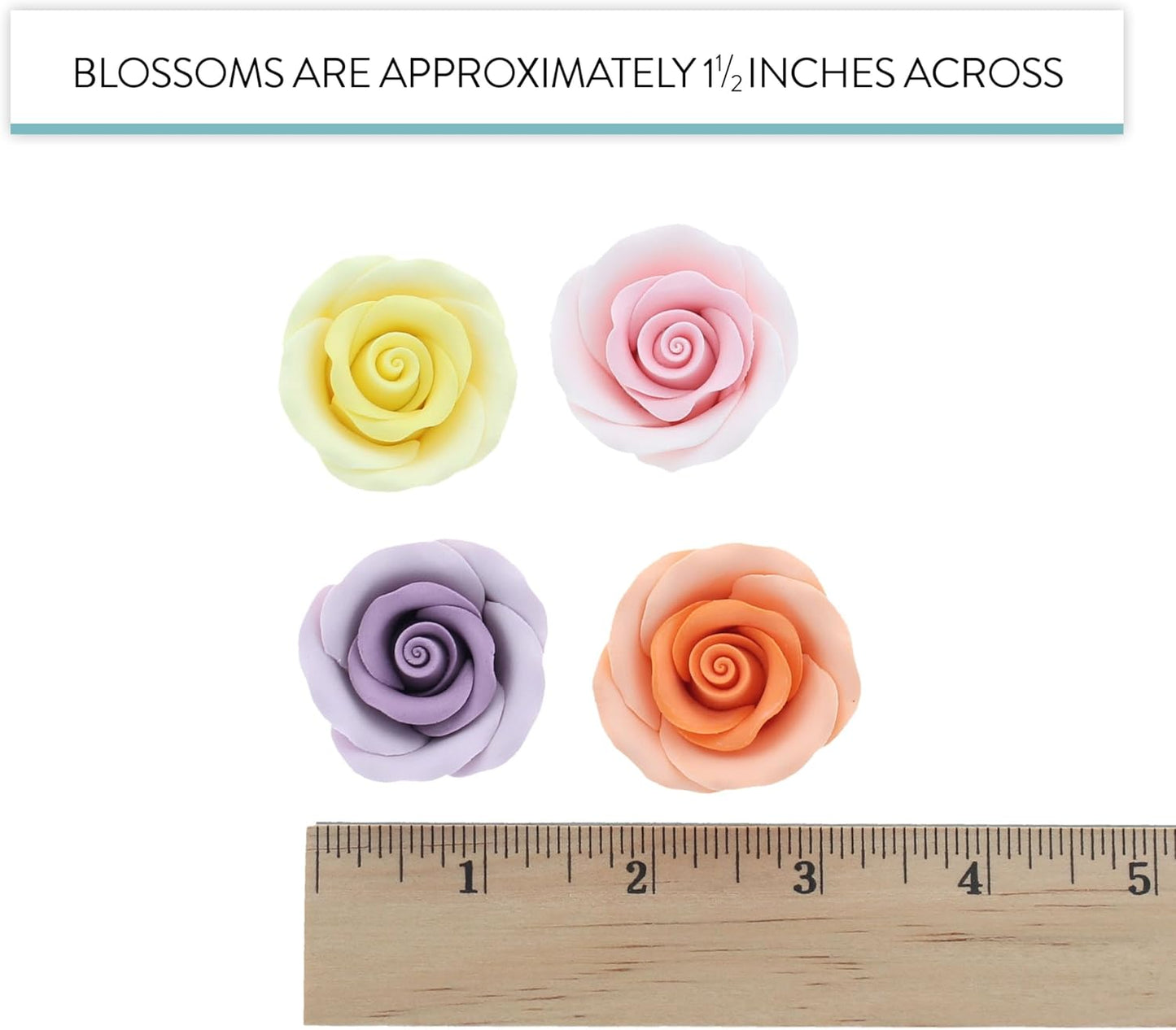 Assorted Pastel Edible Roses, Premium, 1.5-inch, 12 Count
