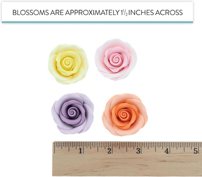 Assorted Pastel Edible Roses, Premium, 1.5-inch, 12 Count