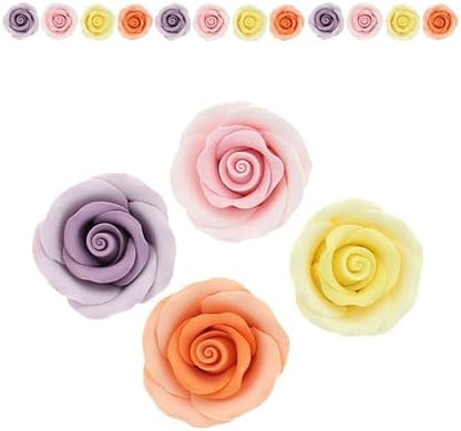 Assorted Pastel Edible Roses, Premium, 1.5-inch, 12 Count