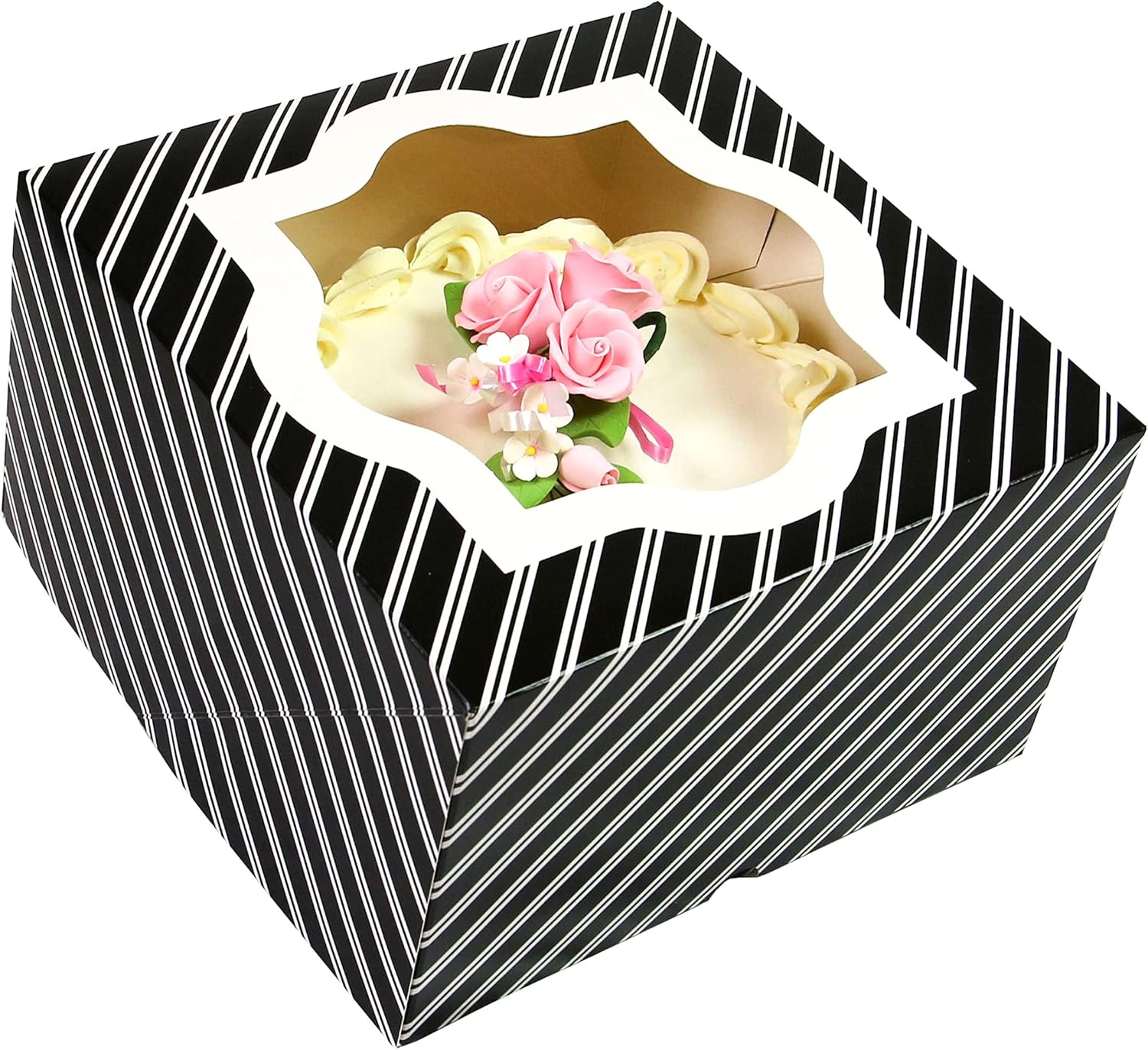Global Sugar Art Auto-Popup Extra Deep Square Cake Box with Window, 10 x 10 x 6 Inches