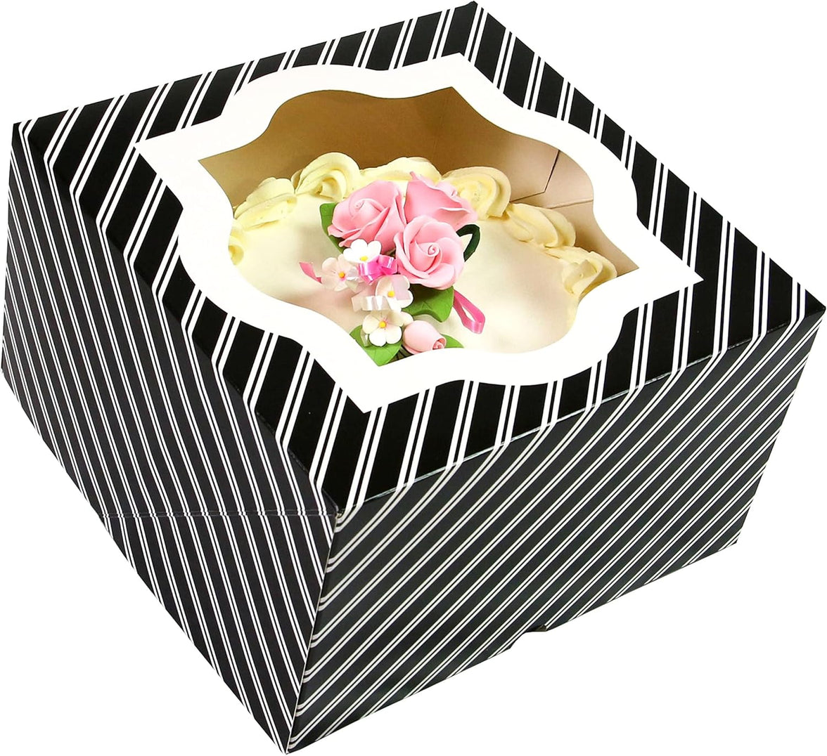 Global Sugar Art Auto-Popup Extra Deep Square Cake Box with Window, 10 x 10 x 6 Inches