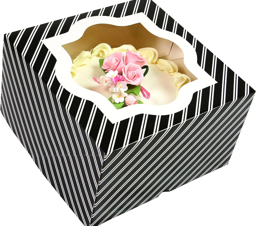 Global Sugar Art Auto-Popup Extra Deep Square Cake Box with Window, 10 x 10 x 6 Inches