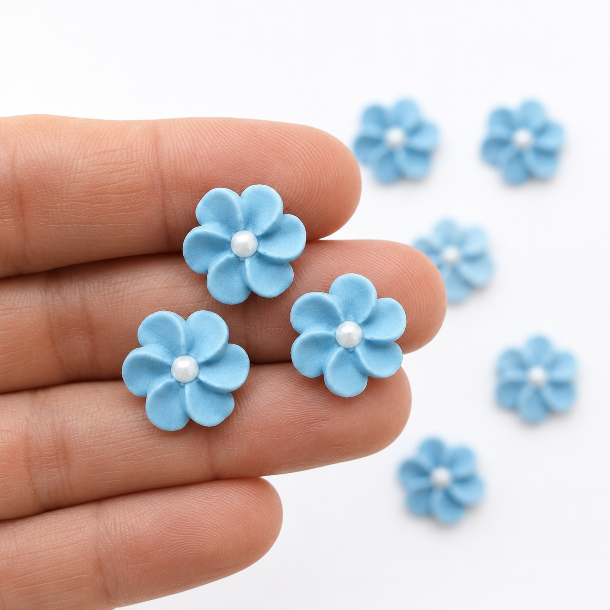 Mini Baby Blue Edible Flowers with Pearls