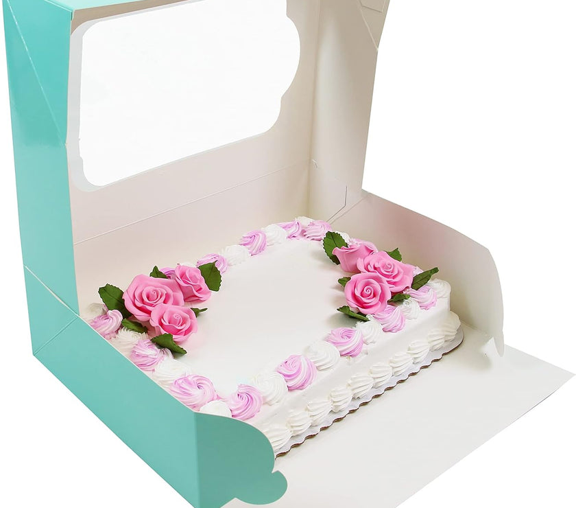 Extra Deep Quarter Sheet Cake Box with Window, Auto-Popup, 14 x 10 x 5 Inches