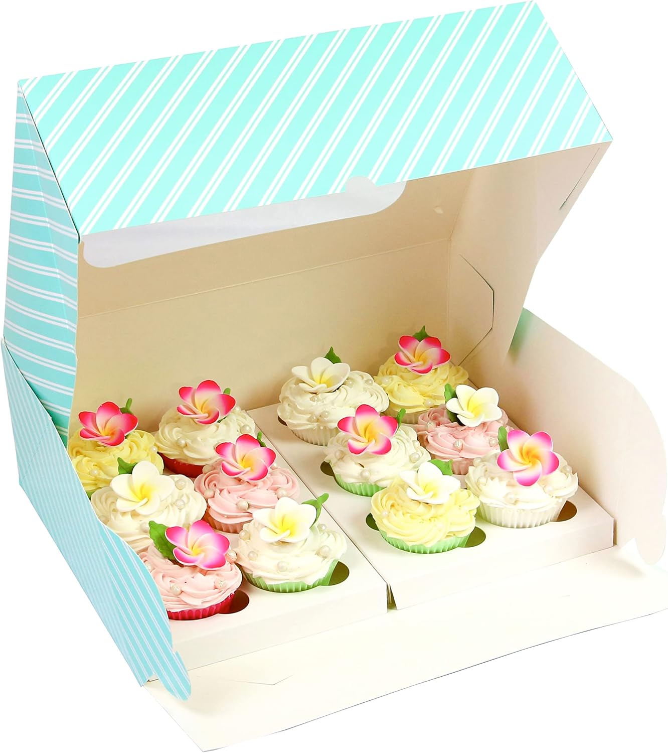 Global Sugar Art Quarter Sheet Cake & Cupcake Box with Window and Cupcake Insert, Auto-Popup, 14 x 10 x 4 Inches, 5 Count