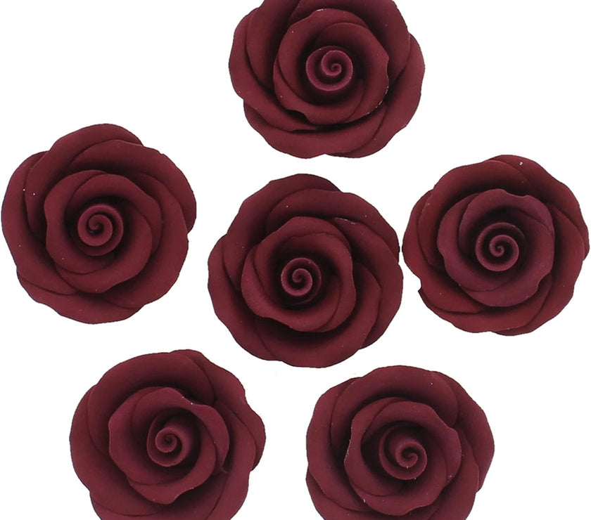Premium Roses for Decorating Cakes and Cupcakes, by Global Sugar Art, Medium, Bugundy